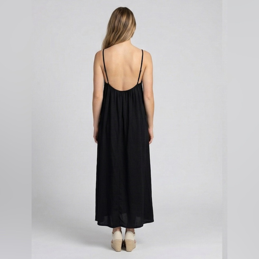 LAST ONE ๐ฅ Boho Shell-Trimmed Maxi Slip Dress in Raven Black - Picture 4 of 9